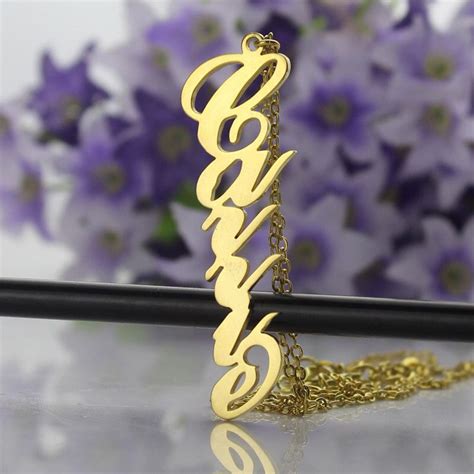 personalized solid gold vertical carrie name necklaces 10k gold customized nameplate necklace