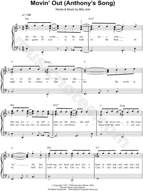 Billy Joel Movin Out Sheet Music Easy Piano In F Major Download