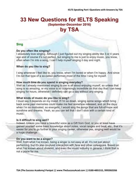 Ielts Tsa Speaking Part 1 Questions With Modal Answers Pdf