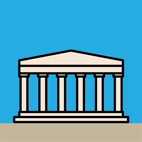 Outline Simplicity Drawing Of Parthenon Landmark Front Elevation View