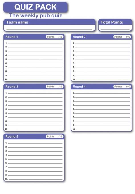 Printable Pub Quiz Answer Sheet Template Templates Printable Download