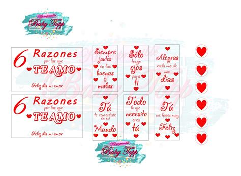 Kit Imprimible Etiquetas 6 Razones Para Amarte San Valentín Cuotas