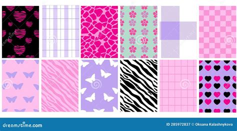 Y2k Glamour Pink Seamless Patterns Backgrounds In Trendy Emo Goth