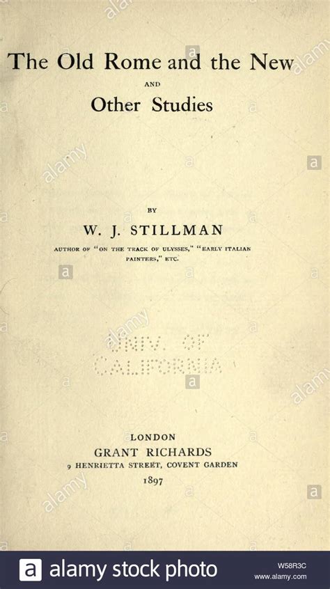 The Old Rome And The New And Other Studies Stillman William James