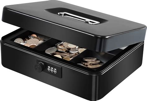 Kyodoled Large Cash Box With Combination Locksafe Metal Money Box With