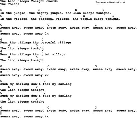Song Lyrics With Guitar Chords For The Lion Sleeps Tonight Guitar