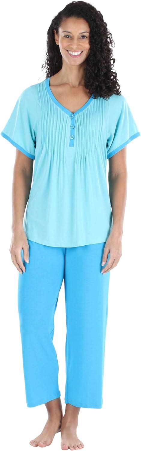 Pajamamania Women S Stretchy Knit Button Up Top And Capri Pajama Set At