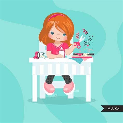 Scrapbooking Girl Crafty Character Clipart Graphics Card Making