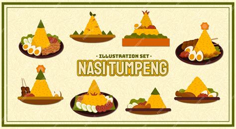 Premium Vector Nasi Tumpeng Illustration Set