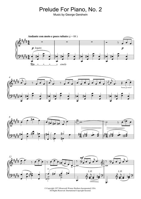 Prelude For Piano No2 Sheet Music George Gershwin Piano Solo