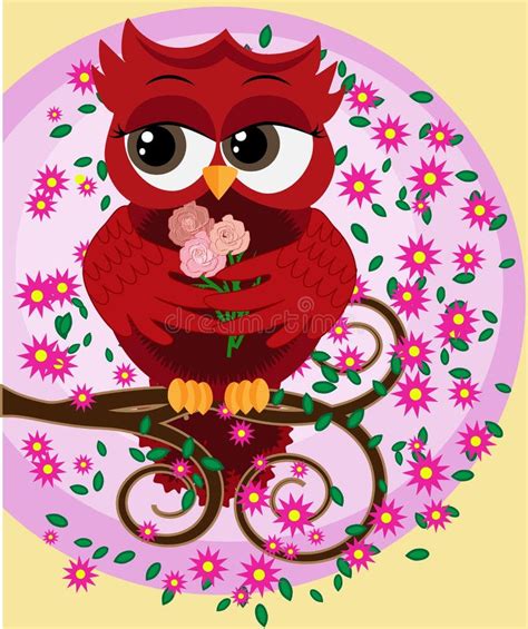 Cute Beautiful Flirtatious Red Owl On A Branch With A Cup Of Steaming