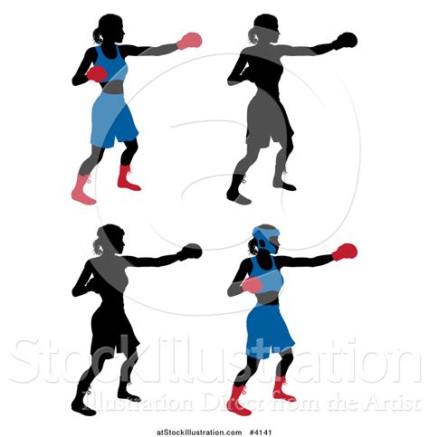 Vector Illustration Of Silhouetted Women Boxing By Atstockillustration