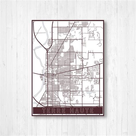 Terre Haute Indiana Street Map Hanging Canvas Map Of Terre Etsy