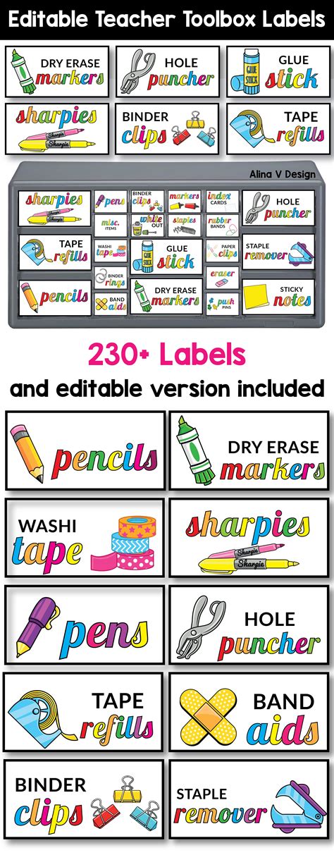 Teacher Toolbox Labels Editable Classroom Supply Label With Pictures Class Decor Teacher
