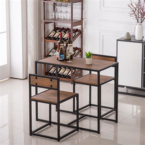 Winado Industrial 3 Piece Dining Table And 2 Chair Set For Small Space