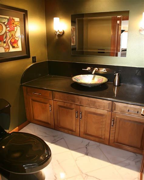 Amazing Bathroom Design Achieved With Black Granite Countertops Large