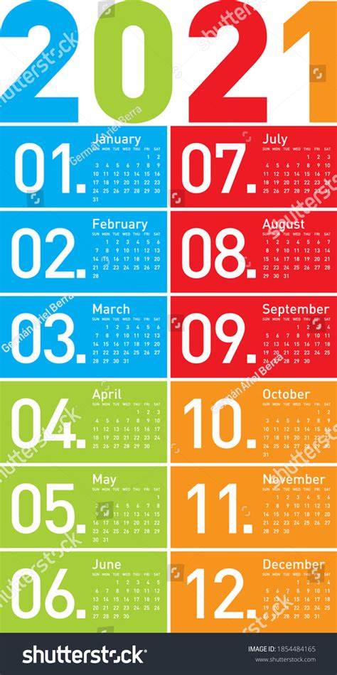 Colorful Calendar Year 2021 Vector Format Stock Vector Royalty Free