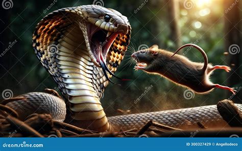 Poisonous Snake Cobra with Its Mouth Open and Its Tongue Out Hunting a