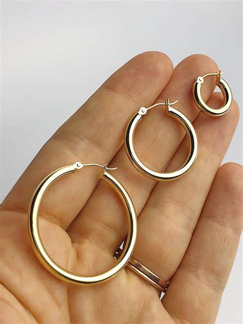14k 3mm Gold Hoop Earrings 1 1 4 To 1 2 Made In USA 884 287 187