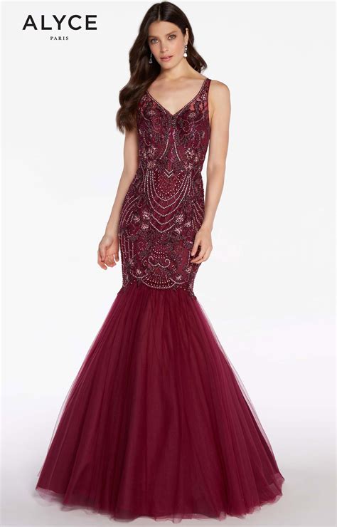 Alyce Paris 60231 V Neckline Open Back Beaded Mermaid Dress Prom Dress