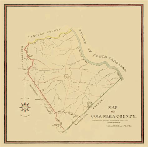 Old County Maps Columbia County Georgia Ga By Mc Duffie Co 1871