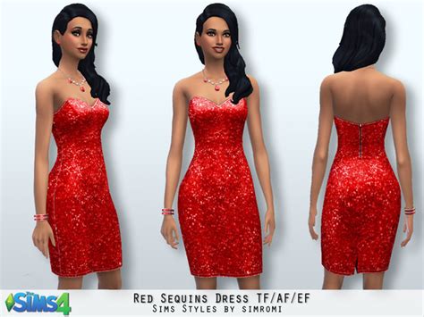 The Sims Resource Red Sequin Strapless Dress Tf Af Ef