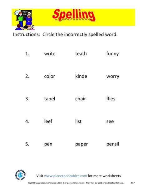 Spelling Circle The Incorrectly Spelled Word Worksheet For 1st 2nd