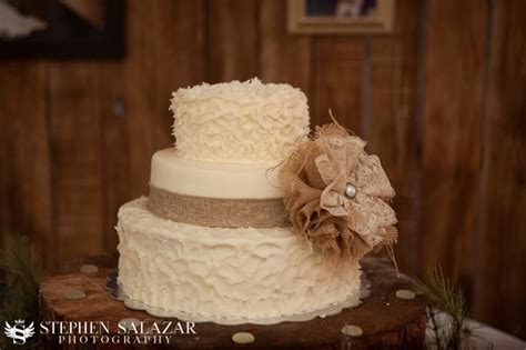 Rustic Country Wedding Cake With Burlap And Lace Bow A Little Taller
