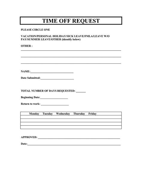 Free Printable Time Off Request Form Time Off Request Form Employee