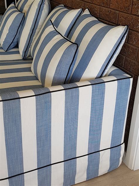 Custom Hamptons Striped Sofa3 Seater Lounge Blue Denim White Stripe Etsy