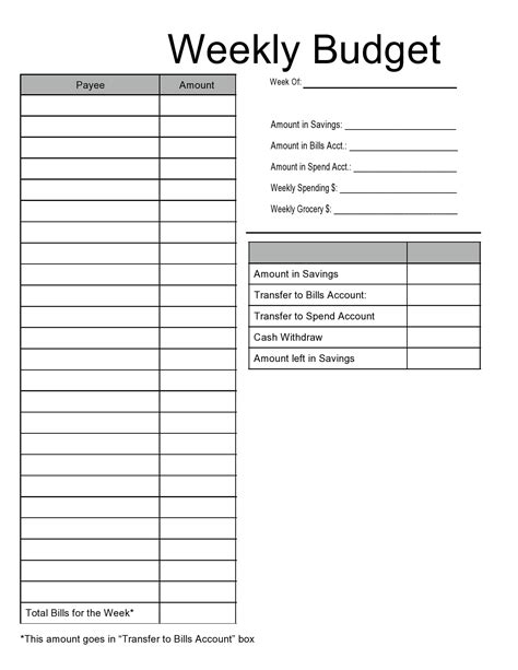 Weekly Budget Template Free Printable