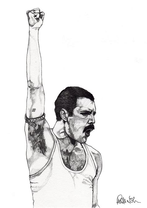 Freddie Mercury Drawing Art Pencil Illustration Portrait Print Hand
