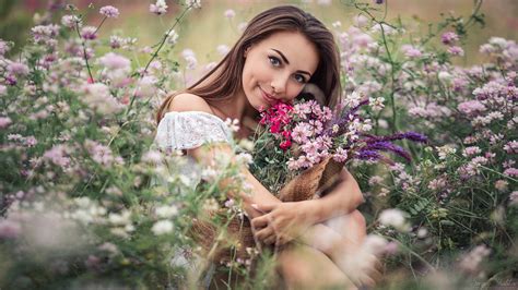 Wallpaper Women Model Sergey Shatskov Flowers Smiling Nature Plants Px X