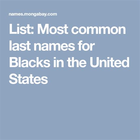 List Most Common Last Names For Blacks In The United States Names