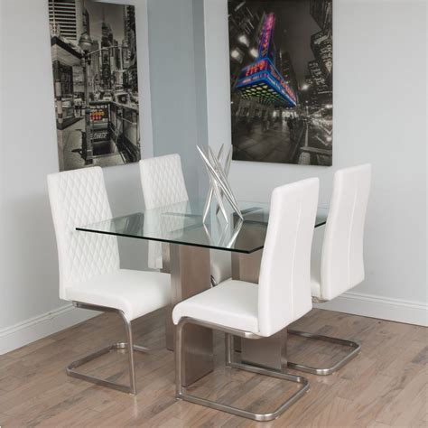 Glass Dining Table Brushed Stainless Steel Square Contemporary Modern Furniture Matrix