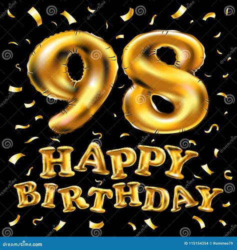 Vector Happy Birthday 98th Celebration Gold Balloons And Golden