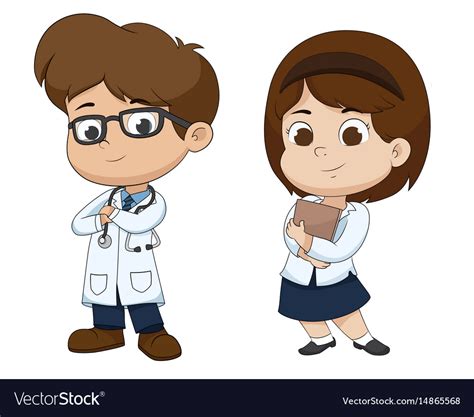 Boy And Girl In Professions Costume Of Doctor Vector Image