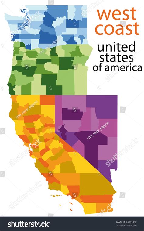 Detailed Map West Coast Usa Stock Illustration 74969437 Shutterstock
