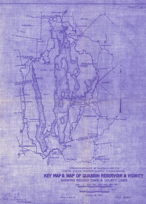 Quabbin Reservoir 1940 Old Map Custom Blue Reprint Etsy