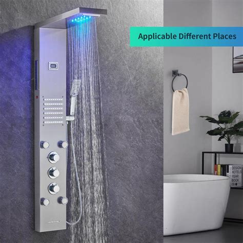 Forious Led Rainfall Waterfall Shower Head Rain Massage System With Body Jets Bathroom Shower