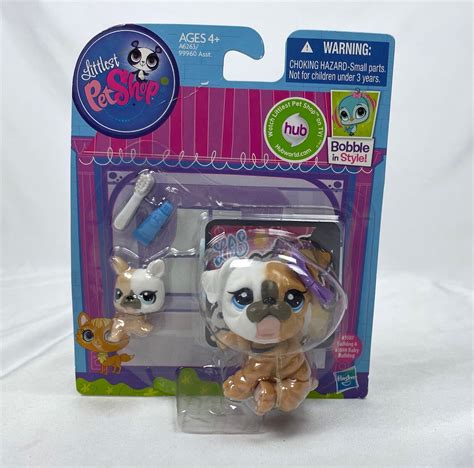 Littlest Pet Shop Mom And Baby Bulldog 3587 3588 Dog Set Lps Brown White