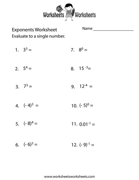 Basic Exponents Worksheets
