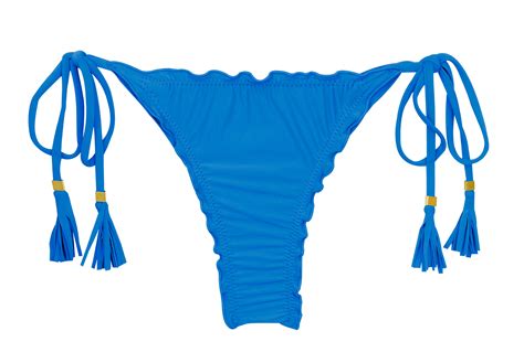 Blue Scrunch Thong Bikini Bottom With Wavy Edges Bottom Uv Enseada Frufru Fio Rio De Sol