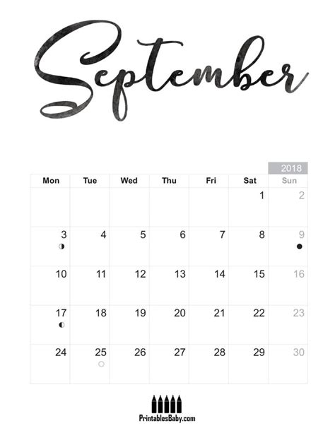 September 2018 Calendar Printables Baby Free Printable Posters And
