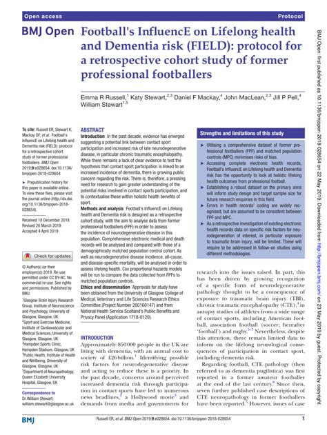 Pdf Footballs Influence On Lifelong Health And Dementia Risk Field