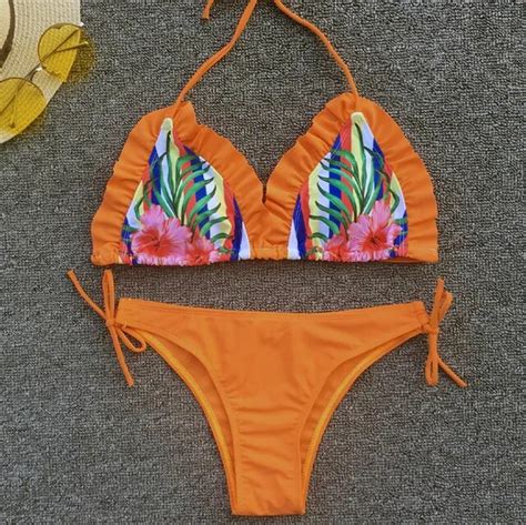 Orange Sexy Bandage Bikini 2019 Swimwear Women Swimsuit Bathing Suit