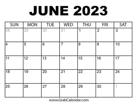 Printable June 2023 Calendar