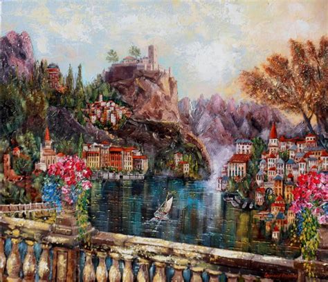 Bella Vistaitalian Lakes And Mountains Mixed Media Painting By Leonard