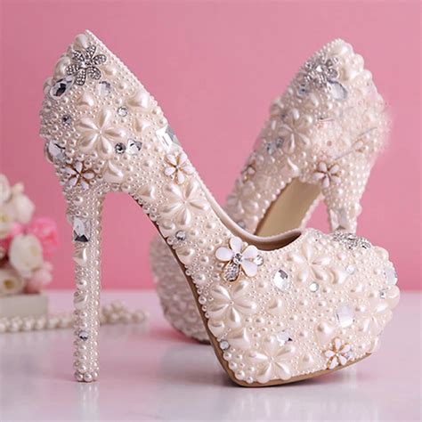 Gorgeous Pearl Wedding Dress Shoes Rhinestone Bridal Shoes High Heel