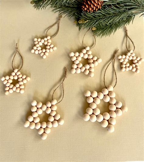 Wood Bead Star Christmas Ornaments Scandi Wooden Bead Star Etsy